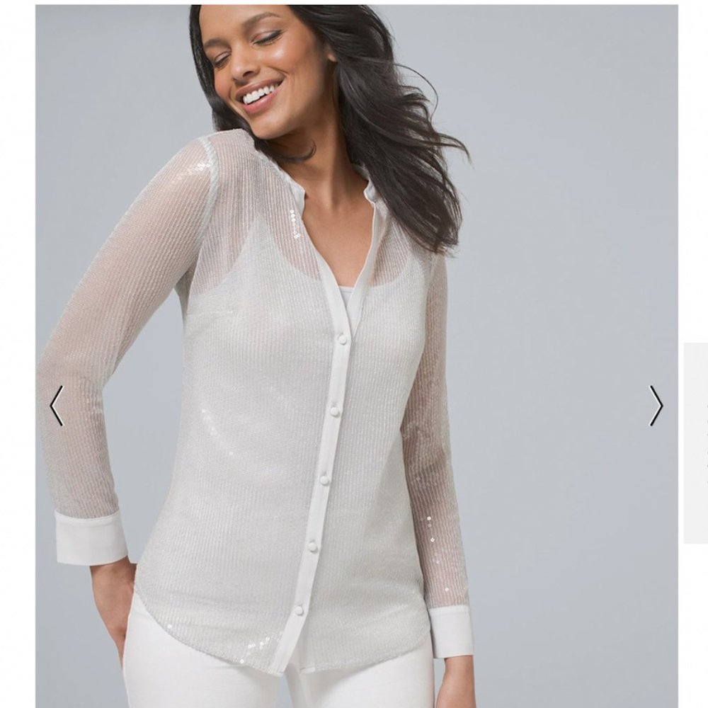 WHBM Gray Sheer Sequin Top